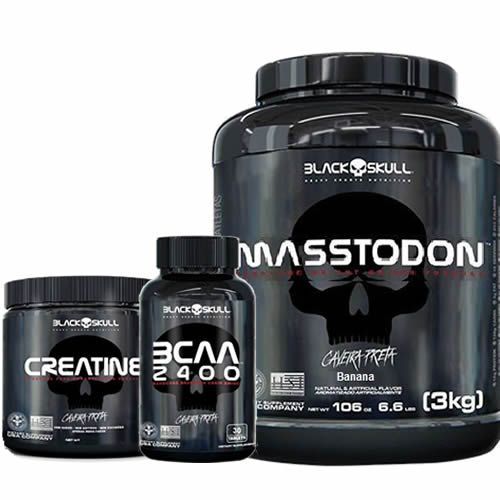 Combo - MassTodon 3000g Banana + Bcaa 30 Tablets + Creatine 150g - Black Skull