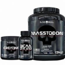 Combo - MassTodon 3000g Banana + Bcaa 30 Tablets + Creatine 150g - Black Skull