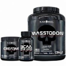 Combo - MassTodon 3000g Baunilha + Bcaa 30 Tablets + Creatine 150g - Black Skull