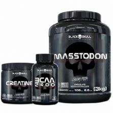 Combo - MassTodon 3000g Chocolate + Bcaa 30 Tablets + Creatine 150g - Black Skull