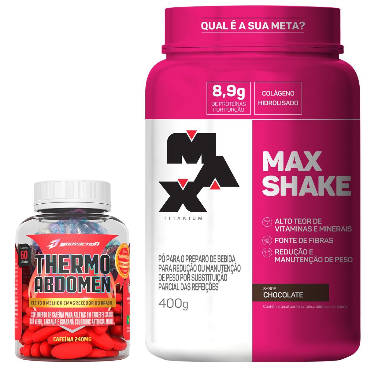 Combo - Max Shake 400g Chocolate + Thermo Abdomen 60 Tabletes - BodyAction