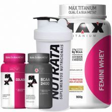 Combo Mulher - Femini Whey Baunilha + Colageno + Bcaa + Coqueteleira - Max Titanium