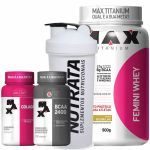 Combo Mulher - Femini Whey Baunilha + Colageno + Bcaa + Coqueteleira - Max Titanium