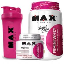 Combo Mulher - Femini Whey Pa�oca + Colageno + Coqueteleira - Max Titanium
