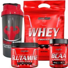 Combo Nutri Whey 907g Morango Refil + BCAA 90 caps + Glutamina 150g + Coque - Integralm�dica