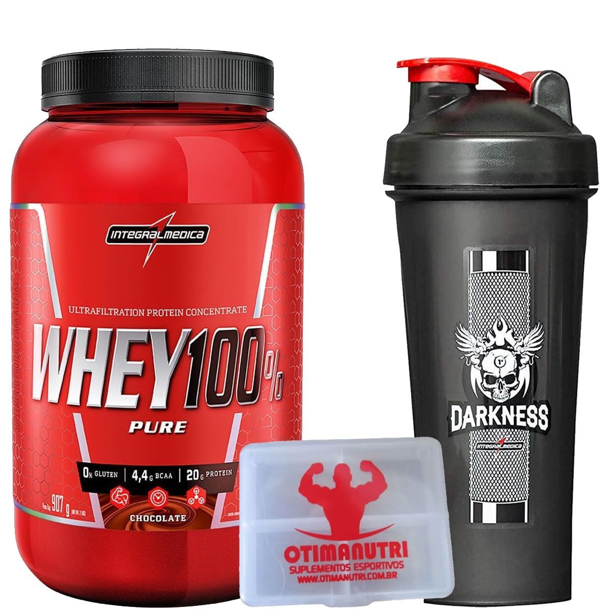 Combo Super Whey Chocolate 907g + Coqueteleira + Porta Caps - Integralm�dica