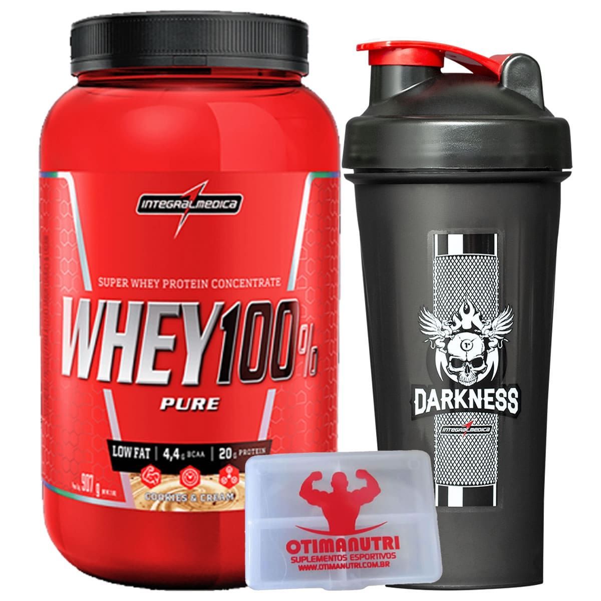 Combo Super Whey Cookies 907g + Coqueteleira + Porta Caps - Integralm�dica