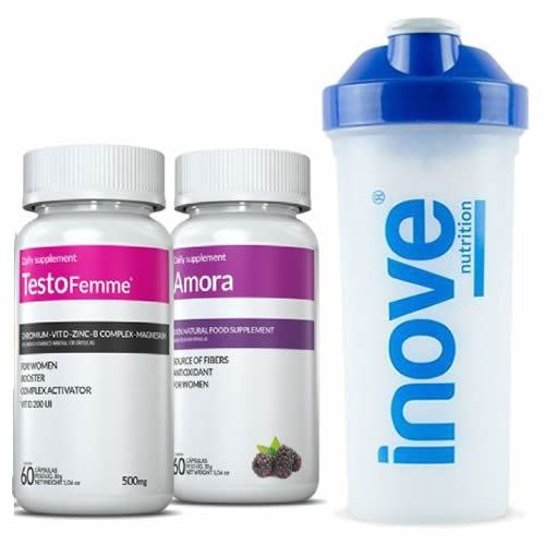 Combo - TestoFemme 60 Capsulas + Amora 60 Capsulas + Coqueteleira - Inove Nutrition