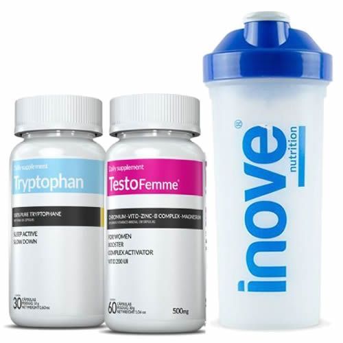 Combo - TestoFemme 60 Capsulas + Tryptophan 30 Capsulas + Coqueteleira - Inove Nutrition