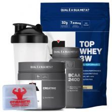 Combo Top Whey 1800g Baunilha + Creatina 150g + BCAA + Porta Caps + Coqueteleira - Max Titanium