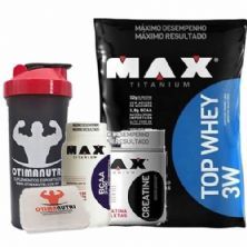 Combo Top Whey 1800g Chocolate + Creatina 150g + BCAA + Porta Caps + Coqueteleira - Max Titanium