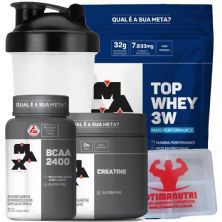 Combo Top Whey 1800g Morango + Creatina 150g + BCAA + Porta Caps + Coqueteleira - Max Titanium