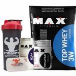 Combo Top Whey 1800g Vit de Frutas + Creatina 150g + BCAA + Porta Caps + Coqueteleira - Max Titanium