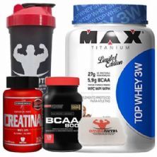 Combo Top Whey 900g Creme de Avel� + Bcaa 120 Tab + Creatina + Porta Caps + Coqueteleira - Max Titanium