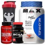 Combo Top Whey 900g Creme de Avel� + Bcaa 120 Tab + Creatina + Porta Caps + Coqueteleira - Max Titanium