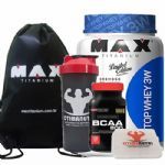 Combo Top Whey 900g Creme de Avel� + Bcaa 120 Tab + Porta Caps + Mochila + Coqueteleira - Max Titanium