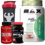 Combo Top Whey 900g Ma�a Verde + Bcaa 120 Tab + Creatina + Porta Caps + Coqueteleira - Max Titanium
