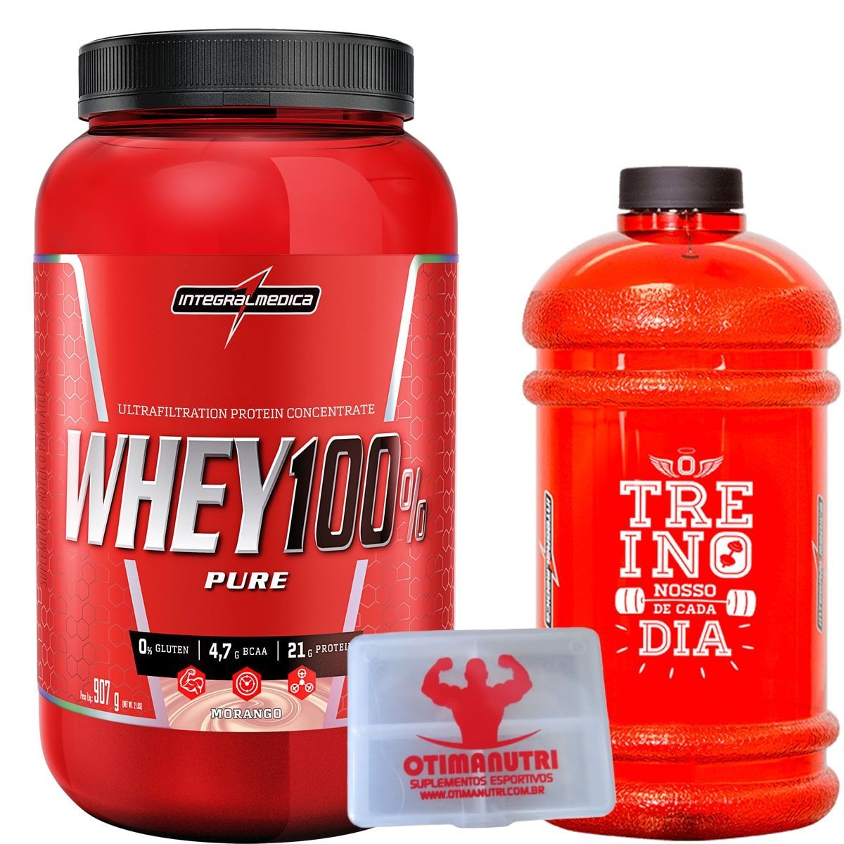 Combo Treino Top - Super Whey 100% Morango + Gal�o + Porta C�ps - Integralm�dica