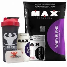 Combo - Whey Blend 2000g Vit de Frutas + Creatina 150g + BCAA + Porta Caps + Coqueteleira - Max Titanium