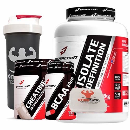 Combo - Whey Isolado Isolate Definition 2000g Chocolate + Bcaa + Creatina + Porta Caps + Coqueteleira - Body Action