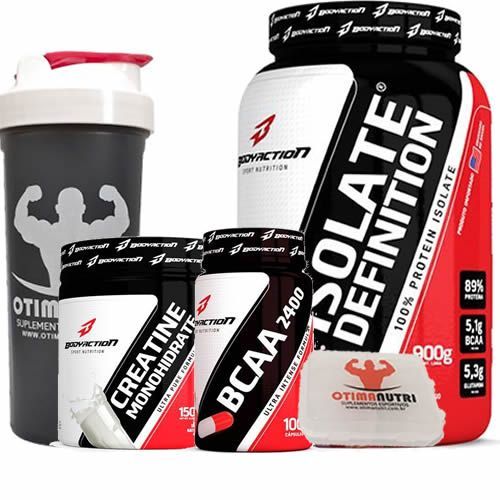 Combo - Whey Isolate 900g Chocolata com Hortel� + Bcaa 100 Caps + Creatina 150g + Porta Caps + Coqueteleira - Body Action