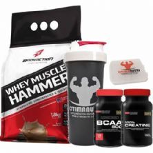 Combo - Whey Muscle Hammer 1800g Chocolate + Bcaa 120 tabs + Creatina + Porta Caps + Coqueteleira - Body Action