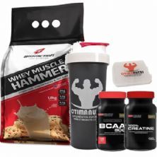 Combo - Whey Muscle Hammer 1800g Cookies e Cream + Bcaa 120 tabs + Creatina + Porta Caps + Coqueteleira - Body Action