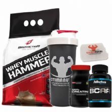 Combo - Whey Muscle Hammer 900g Chocolate + Bcaa 120 tabs + Creatina + Porta Caps + Coqueteleira - Body Action