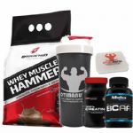Combo - Whey Muscle Hammer 900g Chocolate + Bcaa 120 tabs + Creatina + Porta Caps + Coqueteleira - Body Action