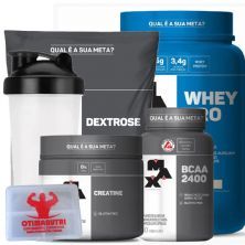 Combo - Whey Pro 1000g Baunilha + Creatina 150g + BCAA + Dextrose + Porta Caps + Coqueteleira - Max Titanium