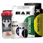 Combo - Whey Pro 1000g Morango + Creatina 150g + BCAA + Dextrose + Porta Caps + Coqueteleira - Max Titanium