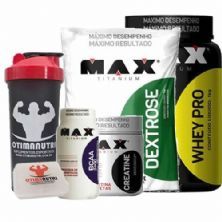 Combo - Whey Pro 1000g Vit de Frutas + Creatina 150g + BCAA + Dextrose + Porta Caps + Coqueteleira - Max Titanium