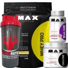 Combo - Whey Pro Baunilha + Bcaa 100 caps + Creatina 150g + Coque - Max Titanium