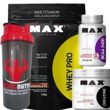 Combo - Whey Pro Chocolate + Bcaa 100 caps + Creatina 150g + Coque - Max Titanium
