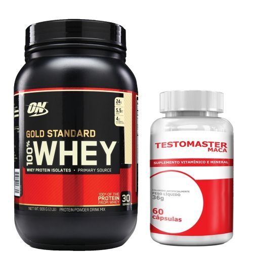 Combo Whey Protein 100% Gold Standard - 909g Morango + Testomaster Maca - Intlab