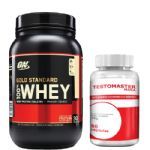 Combo Whey Protein 100% Gold Standard - 909g Morango + Testomaster Maca - Intlab