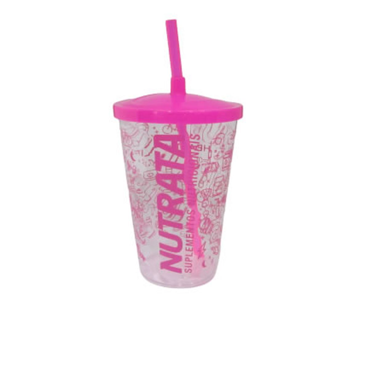 Copo Com Canudo - Transparente com Rosa  - Nutrata