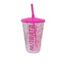 Copo Com Canudo - Transparente com Rosa  - Nutrata