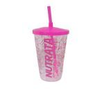 Copo Com Canudo - Transparente com Rosa  - Nutrata