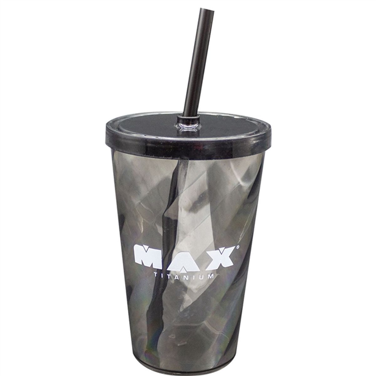 Copo de Acr�lico com Canudo -  600ml Preto - Max Titanium