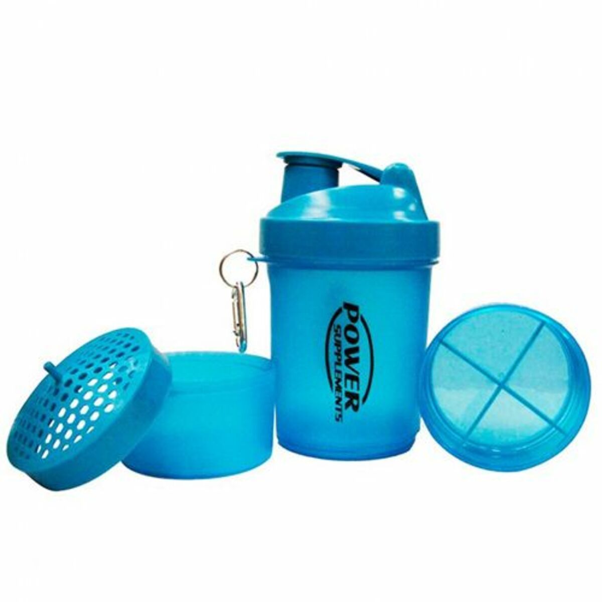 Coqueteleira 2 Doses e porta c�psulas 400ml - Azul - Power Supplements