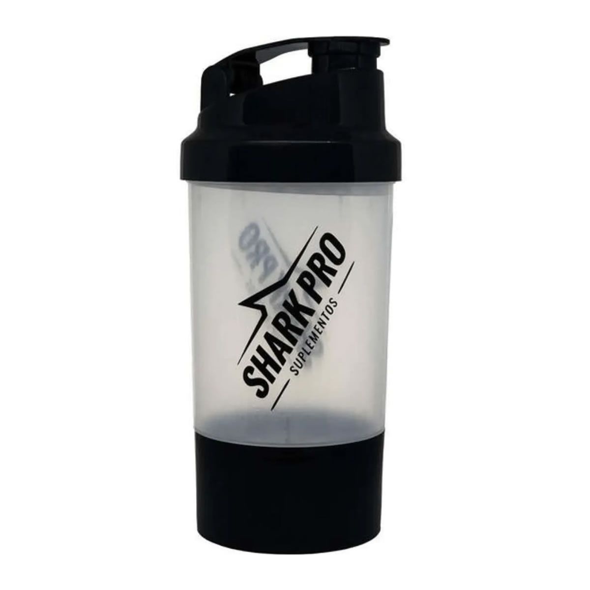 Coqueteleira Dupla - 400ml Transparente e Preta - Shark Pro