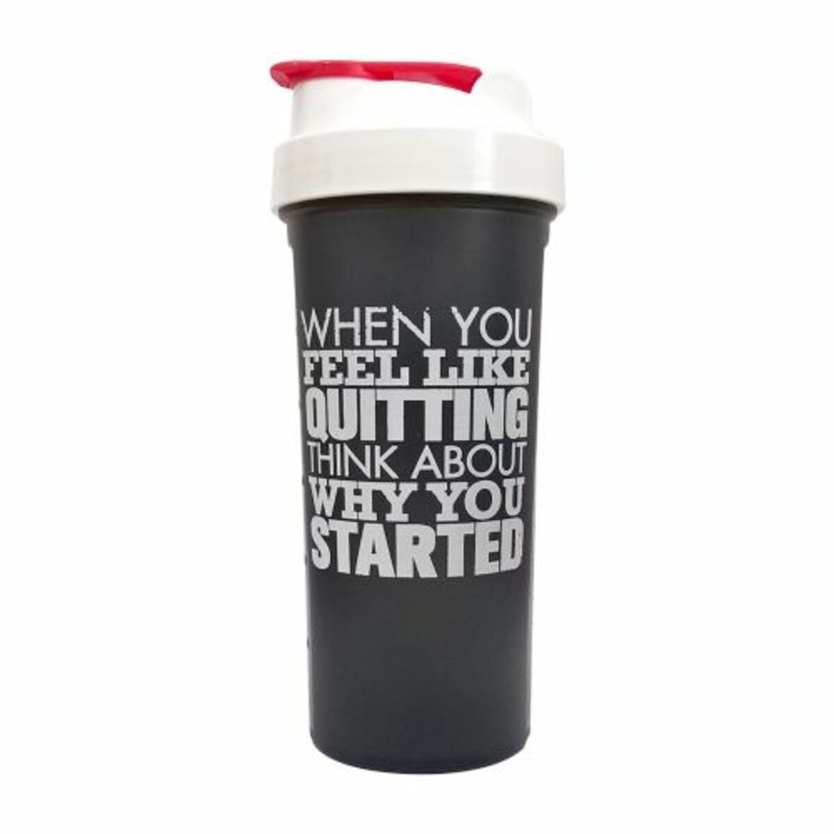 Coqueteleira Slim - 600ml Preto Tampa Branca com Vermelho - OtimaNutri
