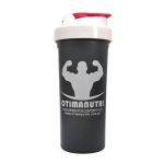 Coqueteleira Slim - 600ml Preto Tampa Branca com Vermelho - OtimaNutri