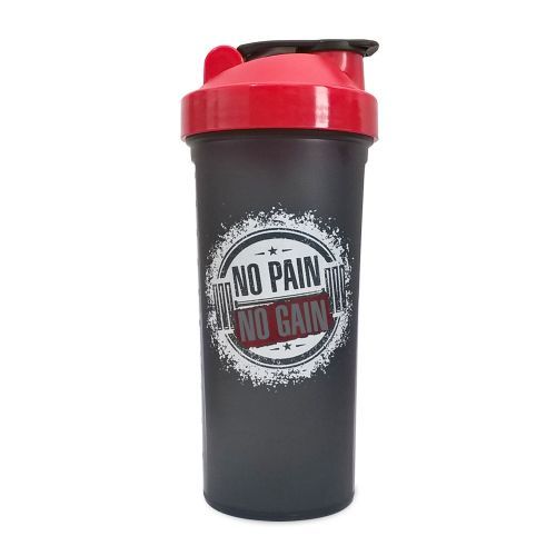 Coqueteleira Slim No Pain No Gain - 600ml Preto Tampa Vermelha - OtimaNutri