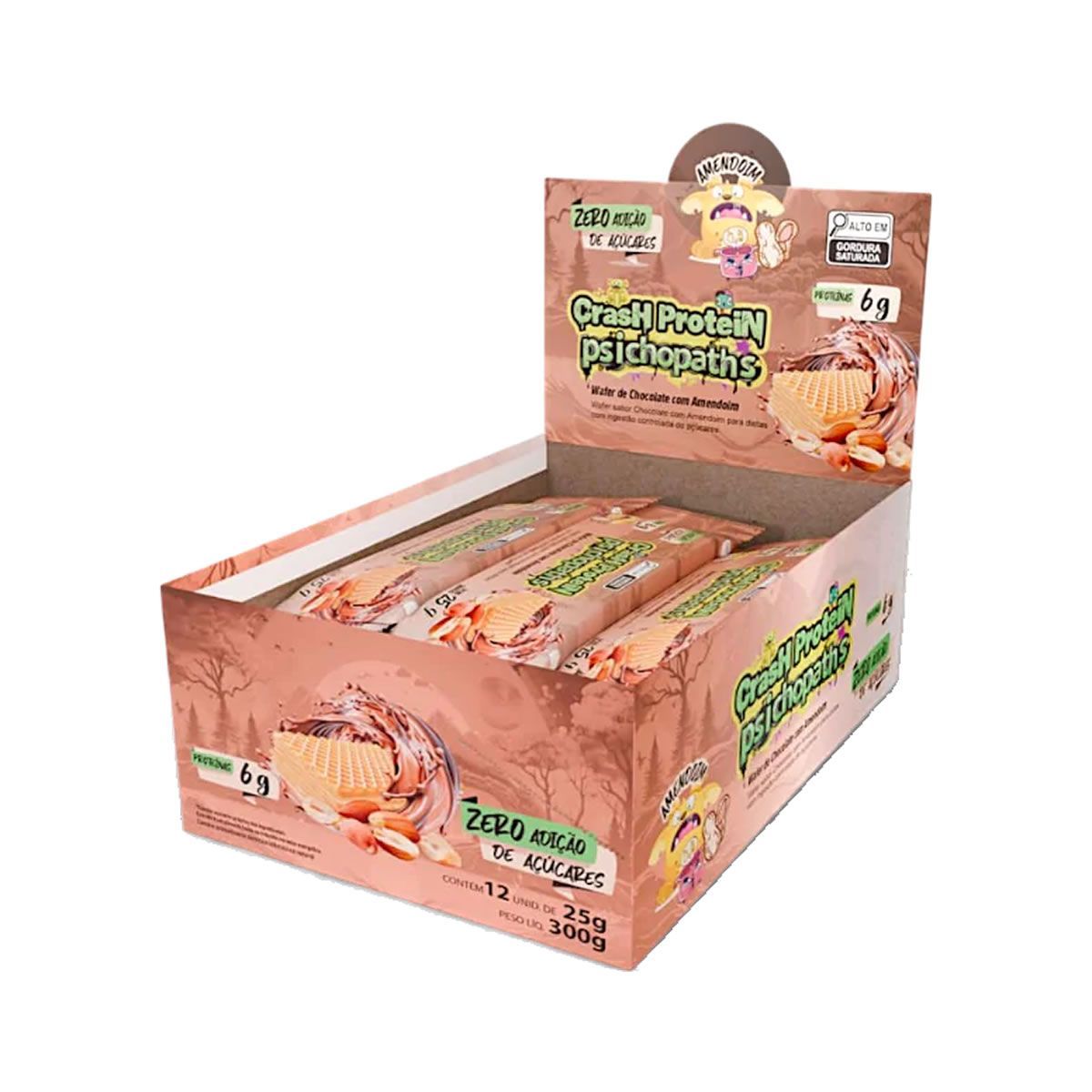 Crash Protein Psichopaths - 12 Unidades 25g Wafer de Chocolate com Amendoim - Demons Lab