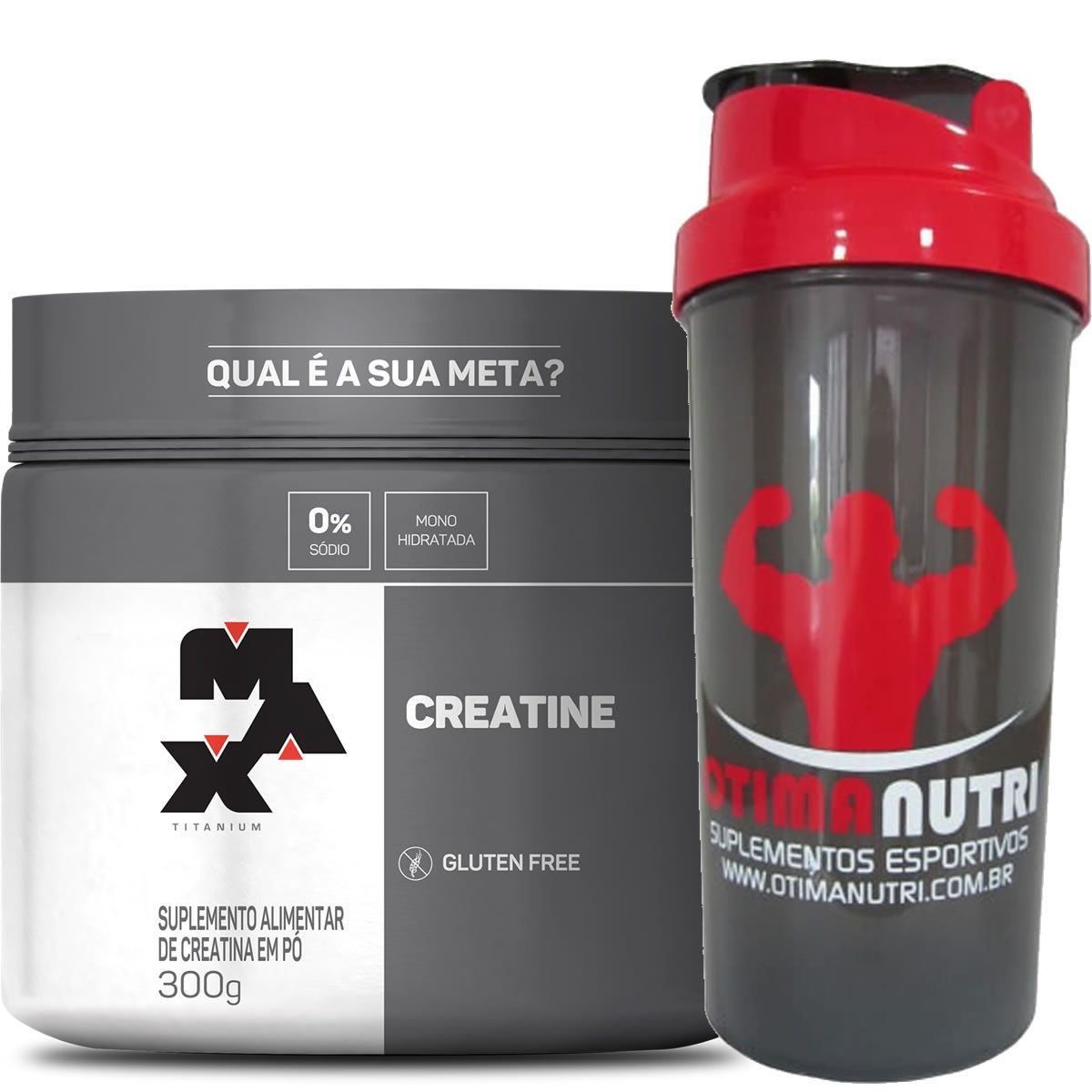 Creatina - 300g + Coqueteleira 600ml Preta - Max Titanium