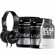 Creatina 300g + L-Glutamine 120g + Bcaa 60 C�psulas + Fone de Ouvido Preto - MuscleMeds