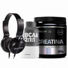 Creatina Monohidratada - 300g + Bcaa 60 C�psulas + Fone de Ouvido Preto - MuscleMeds
