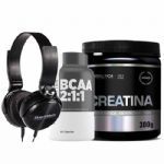 Creatina Monohidratada - 300g + Bcaa 60 C�psulas + Fone de Ouvido Preto - MuscleMeds
